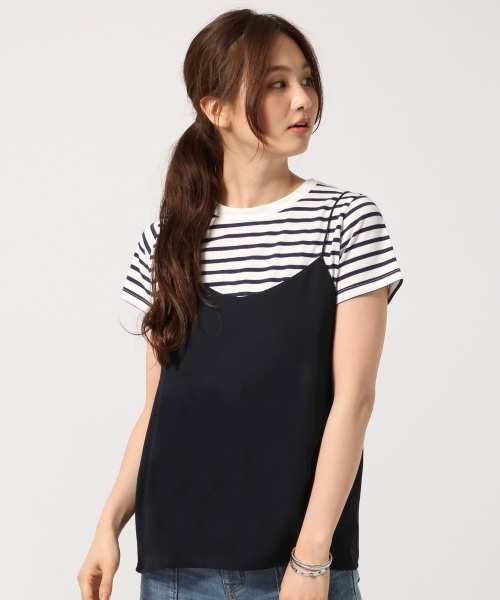 GLOBAL WORK（グローバルワーク）の「ジョーゼットキャミレイヤード半袖/722844（Tシャツ/カットソー・レディース・ブラック/ネイビー/ブラウン・LARGE/MEDIUM）」の3枚目の写真