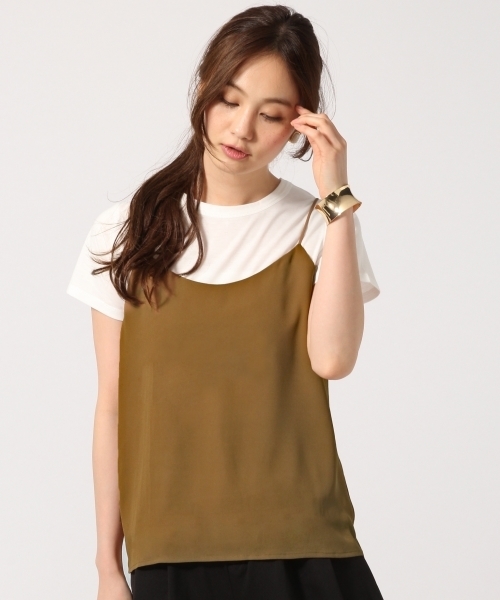 GLOBAL WORK（グローバルワーク）の「ジョーゼットキャミレイヤード半袖/722844（Tシャツ/カットソー・レディース・ブラック/ネイビー/ブラウン・LARGE/MEDIUM）」の2枚目の写真