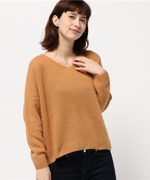 DouDou（ドゥドゥ）の「ラクーンVネックプルオーバーニット（ニット/セーター・レディース・グレー/キャメル/アイボリー・FREE）」の17枚目の写真