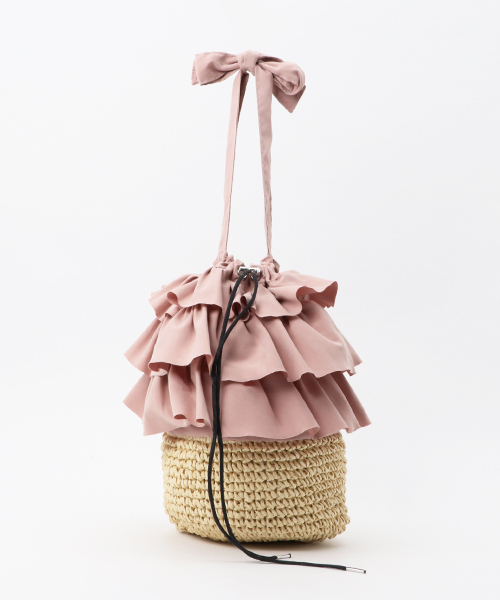 Casselini（キャセリーニ）の「【Casselini(キャセリーニ)】フリルカゴバッグ（かごバッグ・レディース・カーキ/ブラック/アイボリー/ピンク・FREE）」の4枚目の写真