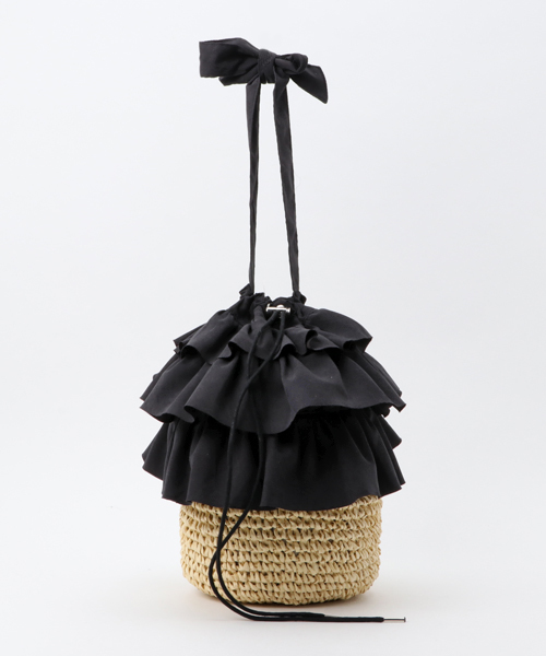 Casselini（キャセリーニ）の「【Casselini(キャセリーニ)】フリルカゴバッグ（かごバッグ・レディース・カーキ/ブラック/アイボリー/ピンク・FREE）」の3枚目の写真