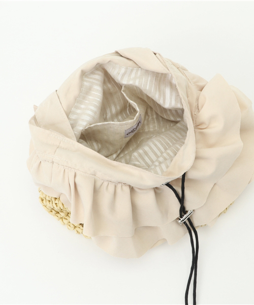 Casselini（キャセリーニ）の「【Casselini(キャセリーニ)】フリルカゴバッグ（かごバッグ・レディース・カーキ/ブラック/アイボリー/ピンク・FREE）」の9枚目の写真