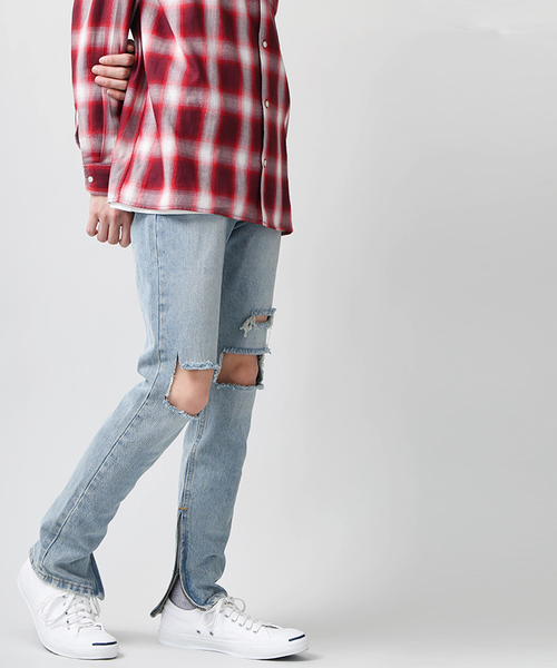 WEGO(ウィゴー)の「WEGO/クラッシュZIPスキニーデニム(デニムパンツ・メンズ・ライトインディゴブルー・LARGE/MEDIUM)」の16枚目の写真