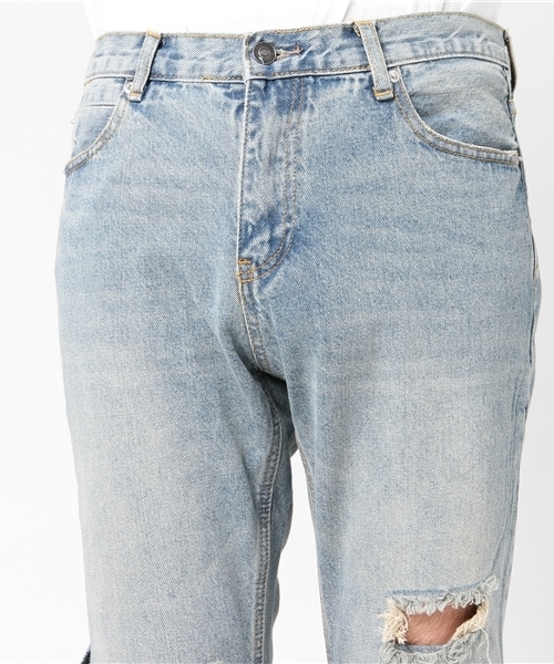 WEGO(ウィゴー)の「WEGO/クラッシュZIPスキニーデニム(デニムパンツ・メンズ・ライトインディゴブルー・LARGE/MEDIUM)」の5枚目の写真