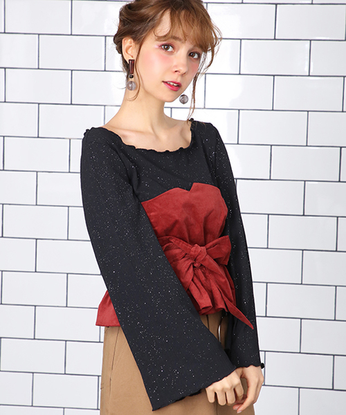 one after another NICE CLAUP(ワンアフターアナザーナイスクラップ)の「おしゃれなビスチェ付TOPS(Tシャツ/カットソー・レディース・ブラック/マスタード/レンガ・FREE)」の5枚目の写真