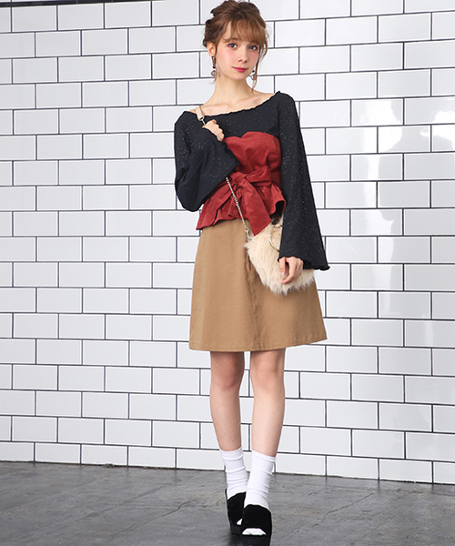 one after another NICE CLAUP(ワンアフターアナザーナイスクラップ)の「おしゃれなビスチェ付TOPS(Tシャツ/カットソー・レディース・ブラック/マスタード/レンガ・FREE)」の8枚目の写真