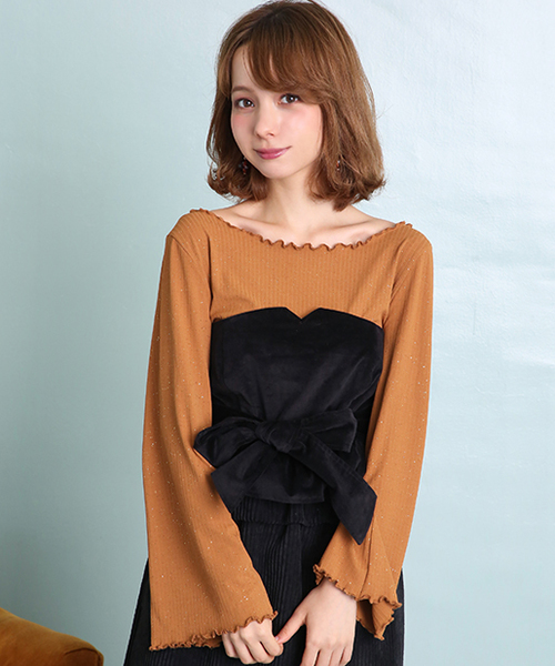 one after another NICE CLAUP(ワンアフターアナザーナイスクラップ)の「おしゃれなビスチェ付TOPS(Tシャツ/カットソー・レディース・ブラック/マスタード/レンガ・FREE)」の9枚目の写真