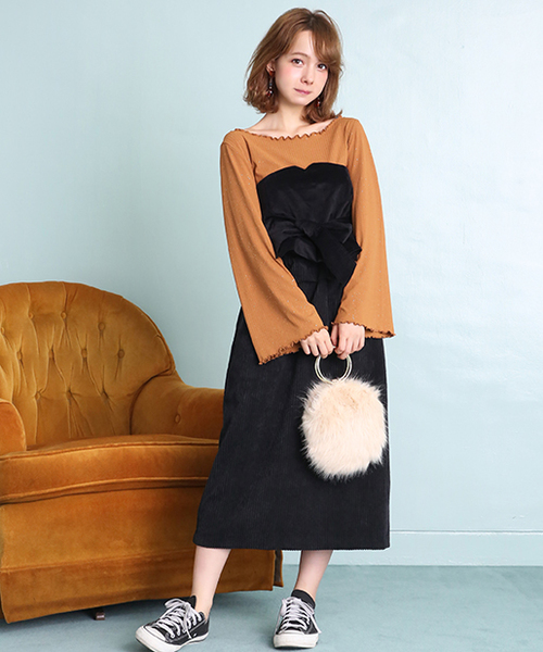 one after another NICE CLAUP(ワンアフターアナザーナイスクラップ)の「おしゃれなビスチェ付TOPS(Tシャツ/カットソー・レディース・ブラック/マスタード/レンガ・FREE)」の11枚目の写真