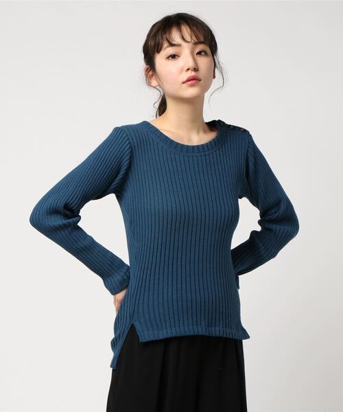 Audition(オーディション)の「M0620 ワイドリブスリットプルオーバー(ニット/セーター・レディース・ホワイト/グレイッシュベージュ/ブルー/杢グレー・MEDIUM)」の14枚目の写真