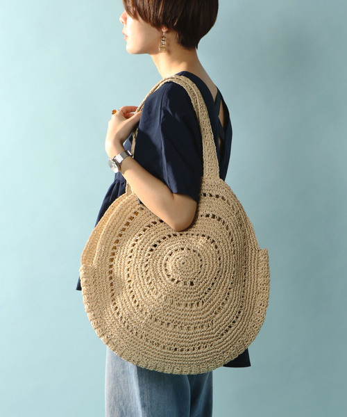 notch.（ノッチ）の「アンダリ ヒラソル サークルバック（かごバッグ・レディース・オフホワイト/ピンク/グリーン・ONE SIZE）」の2枚目の写真