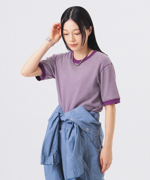 BEAMS BOY(ビームスボーイ)の「【別注】Healthknit / ワッフル ボーダー Tシャツ(Tシャツ/カットソー・レディース・ネイビー/イエロー/レッド/ブルー/ブラック/グリーン/ピンク/パープル/オレンジ・ONE SIZE)」の5枚目の写真