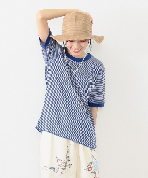 BEAMS BOY(ビームスボーイ)の「【別注】Healthknit / ワッフル ボーダー Tシャツ(Tシャツ/カットソー・レディース・ネイビー/イエロー/レッド/ブルー/ブラック/グリーン/ピンク/パープル/オレンジ・ONE SIZE)」の4枚目の写真