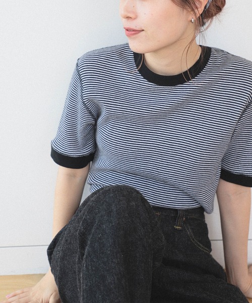 BEAMS BOY(ビームスボーイ)の「【別注】Healthknit / ワッフル ボーダー Tシャツ(Tシャツ/カットソー・レディース・ネイビー/イエロー/レッド/ブルー/ブラック/グリーン/ピンク/パープル/オレンジ・ONE SIZE)」の18枚目の写真