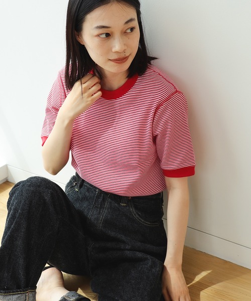 BEAMS BOY(ビームスボーイ)の「【別注】Healthknit / ワッフル ボーダー Tシャツ(Tシャツ/カットソー・レディース・ネイビー/イエロー/レッド/ブルー/ブラック/グリーン/ピンク/パープル/オレンジ・ONE SIZE)」の22枚目の写真