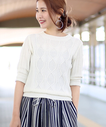Bab Bou Jeloud | 綿100％春夏用サマーニット◇ケーブル編みニットプルオーバー(ニット/セーター)