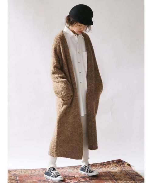 Ungrid（アングリッド）の「ブークレニットロングカーデ（カーディガン/ボレロ・レディース・パープル/ブラウン/グレー・FREE）」の3枚目の写真