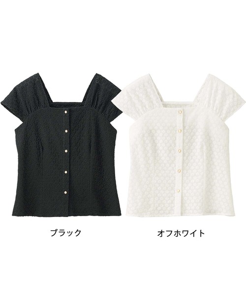 GeeRA（ジーラ）の「前ボタン総柄刺しゅうブラウス（シャツ/ブラウス・レディース・ブラック/オフホワイト・MEDIUM/X-LARGE/LARGE）」の7枚目の写真