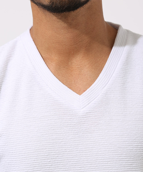 AZUL by moussy(アズールバイマウジー)の「UNEVEN MATERIAL T-SHIRTS / UNEVEN MATERIALTシャツ(Tシャツ/カットソー・メンズ・ホワイト/ブラック/杢グレー・SMALL/MEDIUM/LARGE/X-LARGE/X-SMALL)」の9枚目の写真