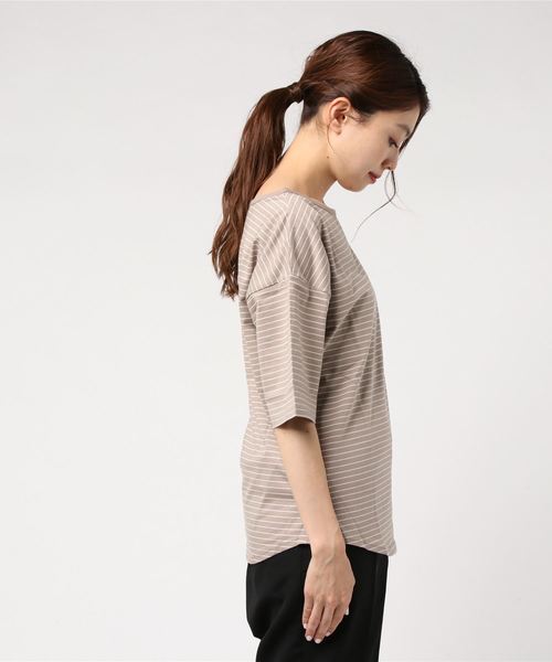 cepo（セポ）の「アシメネックボーダーショートスリーブ（Tシャツ/カットソー・レディース・ピンク系その他3/イエロー系その他3/ネイビー/ベージュ系その他3・M）」の7枚目の写真