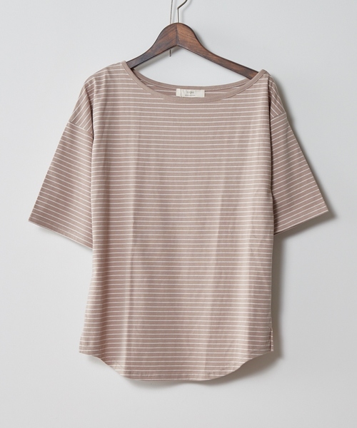 cepo（セポ）の「アシメネックボーダーショートスリーブ（Tシャツ/カットソー・レディース・ピンク系その他3/イエロー系その他3/ネイビー/ベージュ系その他3・M）」の2枚目の写真