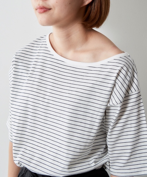 cepo（セポ）の「アシメネックボーダーショートスリーブ（Tシャツ/カットソー・レディース・ピンク系その他3/イエロー系その他3/ネイビー/ベージュ系その他3・M）」の10枚目の写真