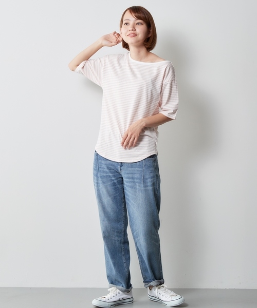 cepo（セポ）の「アシメネックボーダーショートスリーブ（Tシャツ/カットソー・レディース・ピンク系その他3/イエロー系その他3/ネイビー/ベージュ系その他3・M）」の17枚目の写真