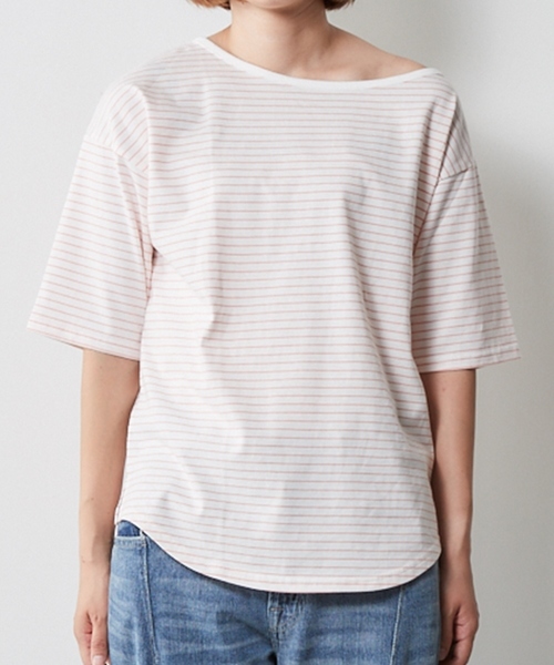 cepo（セポ）の「アシメネックボーダーショートスリーブ（Tシャツ/カットソー・レディース・ピンク系その他3/イエロー系その他3/ネイビー/ベージュ系その他3・M）」の19枚目の写真