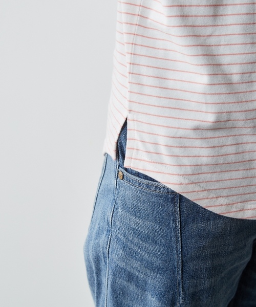 cepo（セポ）の「アシメネックボーダーショートスリーブ（Tシャツ/カットソー・レディース・ピンク系その他3/イエロー系その他3/ネイビー/ベージュ系その他3・M）」の6枚目の写真