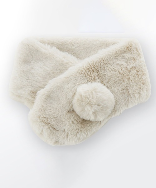 Catherine Cottage（キャサリンコテージ）の「ポンポンファーマフラー M（マフラー・キッズ・グレー/ミント/ベビーピンク/ライラック/スモークピンク/アイボリー/ベージュ/オフホワイト・M）」の5枚目の写真