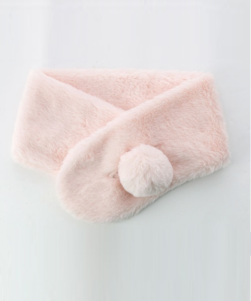 Catherine Cottage（キャサリンコテージ）の「ポンポンファーマフラー M（マフラー・キッズ・グレー/ミント/ベビーピンク/ライラック/スモークピンク/アイボリー/ベージュ/オフホワイト・M）」の7枚目の写真