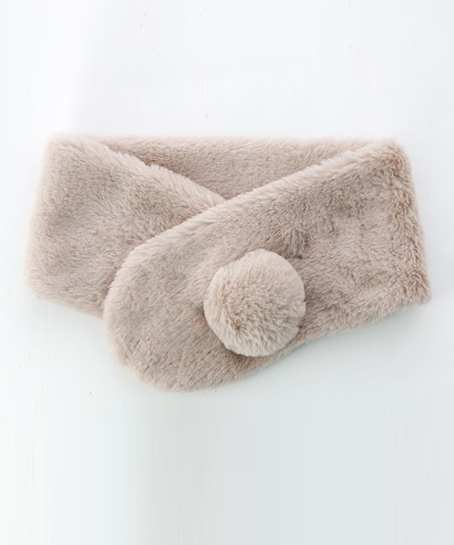 Catherine Cottage（キャサリンコテージ）の「ポンポンファーマフラー M（マフラー・キッズ・グレー/ミント/ベビーピンク/ライラック/スモークピンク/アイボリー/ベージュ/オフホワイト・M）」の4枚目の写真