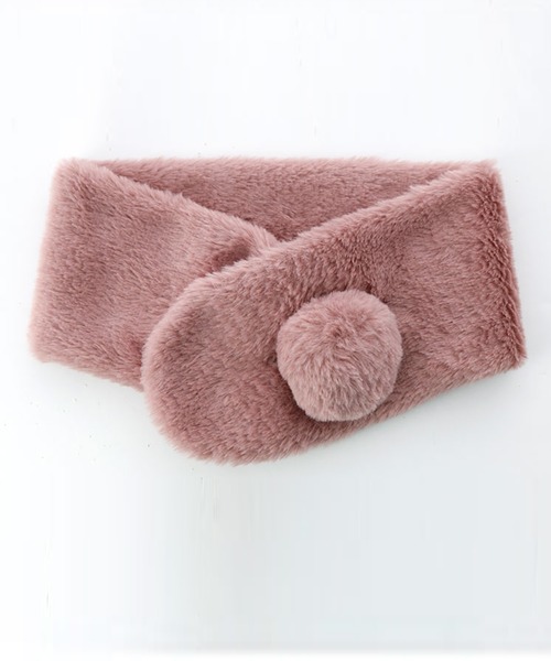 Catherine Cottage（キャサリンコテージ）の「ポンポンファーマフラー M（マフラー・キッズ・グレー/ミント/ベビーピンク/ライラック/スモークピンク/アイボリー/ベージュ/オフホワイト・M）」の6枚目の写真