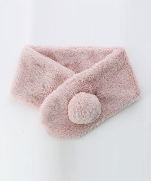 Catherine Cottage（キャサリンコテージ）の「ポンポンファーマフラー M（マフラー・キッズ・グレー/ミント/ベビーピンク/ライラック/スモークピンク/アイボリー/ベージュ/オフホワイト・M）」の8枚目の写真