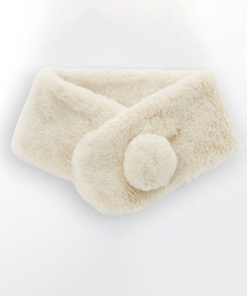 Catherine Cottage（キャサリンコテージ）の「ポンポンファーマフラー M（マフラー・キッズ・グレー/ミント/ベビーピンク/ライラック/スモークピンク/アイボリー/ベージュ/オフホワイト・M）」の3枚目の写真