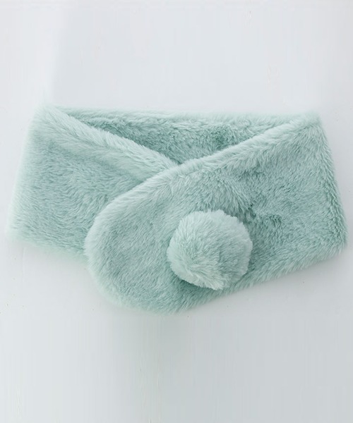 Catherine Cottage（キャサリンコテージ）の「ポンポンファーマフラー M（マフラー・キッズ・グレー/ミント/ベビーピンク/ライラック/スモークピンク/アイボリー/ベージュ/オフホワイト・M）」の2枚目の写真