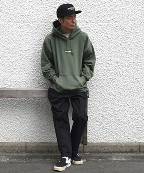 DOUBLE STEAL（ダブルスティール）の「Embroidery Box 裏起毛パーカー（パーカー・メンズ・ライトピンク/サンドベージュ/ライトグリーン/インディゴブルー/パープル/ダークグリーン・LARGE/X-LARGE/MEDIUM）」の12枚目の写真