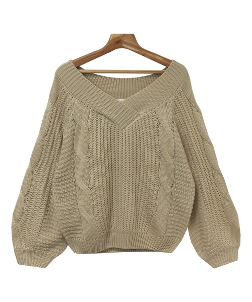 オフショルダー ケーブルニットセーター アイボリー ダーリッチ Darich オフショルダーケーブルニット （アイボリー