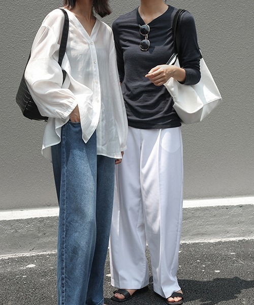 chuclla(チュクラ)の「【chuclla】Vカット スキッパー シアーシャツ chw1035(シャツ/ブラウス・レディース・ホワイト・FREE)」の9枚目の写真