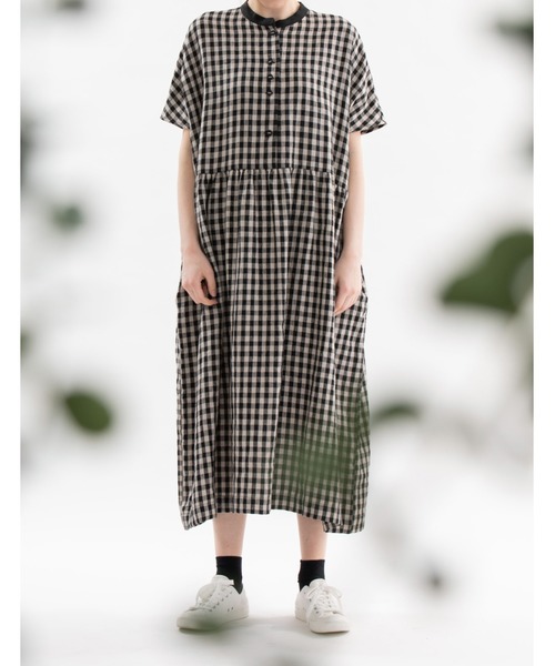nop de nod 麻混ブロックチェックロングワンピース