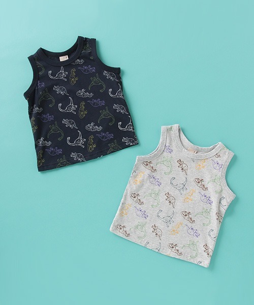petit main（プティマイン）の「接触冷感 恐竜柄タンクトップ（タンクトップ・キッズ・トップグレー/ネイビー・90cm/110cm/80ｃｍ/100cm）」の4枚目の写真