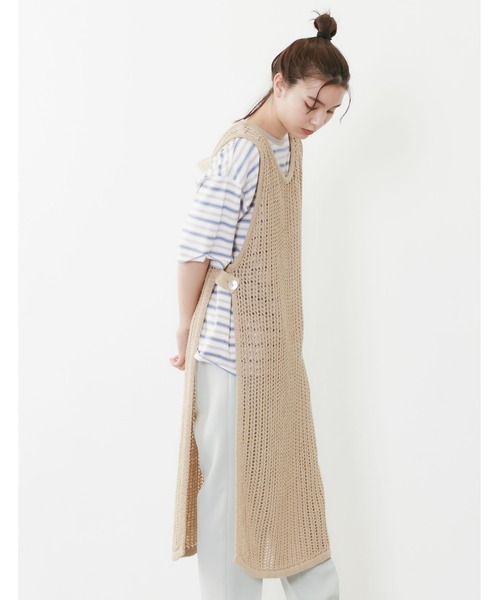 POU DOU DOU（プードゥドゥ）の「クロシェニットレイヤードワンピース（ベスト・レディース・ベージュ/ブラック/アイボリー・3）」の5枚目の写真