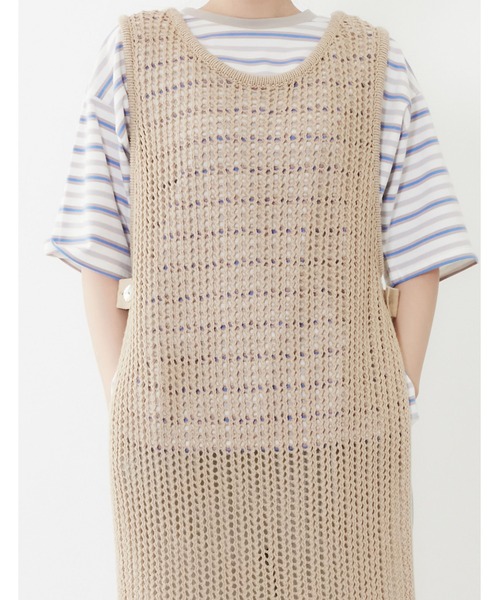 POU DOU DOU（プードゥドゥ）の「クロシェニットレイヤードワンピース（ベスト・レディース・ベージュ/ブラック/アイボリー・3）」の6枚目の写真