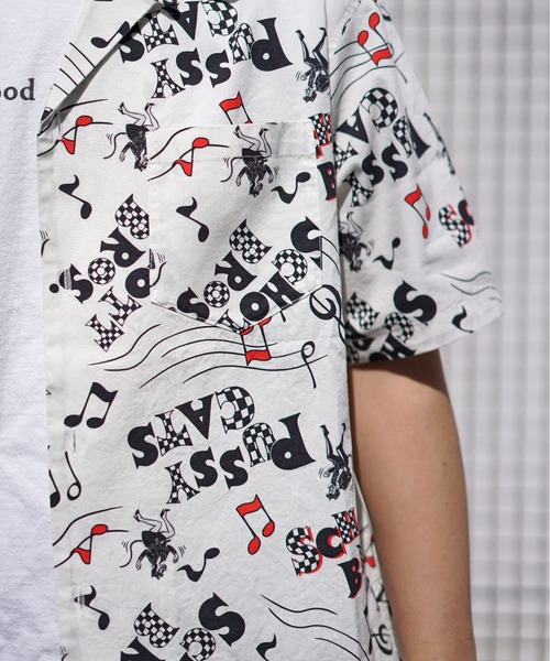 schott(ショット)の「【Schott×Uncut Bound/ショット×アンカットバウンド】別注ハワイアンアロハシャツ PUSSY CATS(シャツ/ブラウス・メンズ・ホワイト/ブラック・S/M/L/XL/X-LARGE/SMALL/LARGE/MEDIUM)」の6枚目の写真