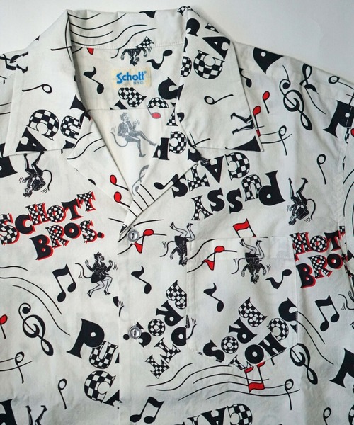 schott(ショット)の「【Schott×Uncut Bound/ショット×アンカットバウンド】別注ハワイアンアロハシャツ PUSSY CATS(シャツ/ブラウス・メンズ・ホワイト/ブラック・S/M/L/XL/X-LARGE/SMALL/LARGE/MEDIUM)」の5枚目の写真
