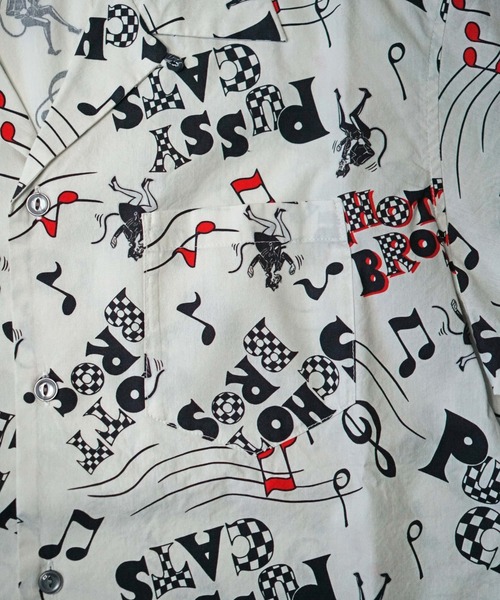 schott(ショット)の「【Schott×Uncut Bound/ショット×アンカットバウンド】別注ハワイアンアロハシャツ PUSSY CATS(シャツ/ブラウス・メンズ・ホワイト/ブラック・S/M/L/XL/X-LARGE/SMALL/LARGE/MEDIUM)」の8枚目の写真