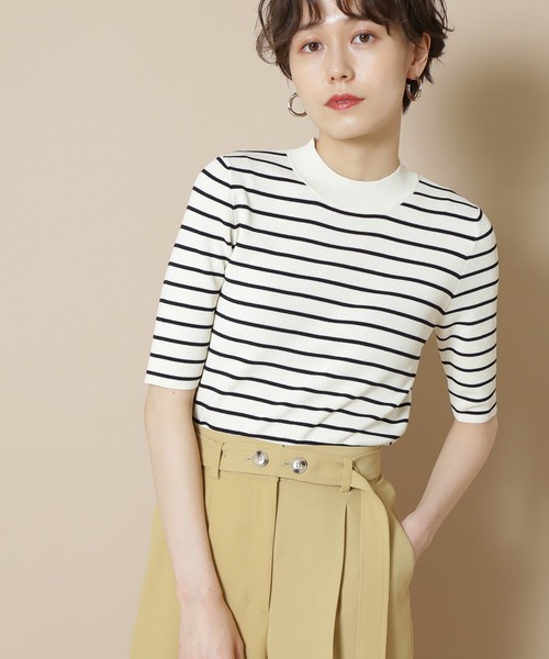 N.（N. Natural Beauty Basic）（エヌエヌナチュラルビューティーベーシック）の「◆総針ボトルネック五分袖ニット（ニット/セーター・レディース・ブラック/オフホワイト/ホワイト×ネイビー/ブラウン/ベージュ/ライトグリーン・MEDIUM）」の3枚目の写真