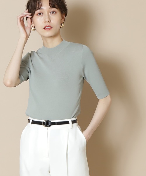 N.（N. Natural Beauty Basic）（エヌエヌナチュラルビューティーベーシック）の「◆総針ボトルネック五分袖ニット（ニット/セーター・レディース・ブラック/オフホワイト/ホワイト×ネイビー/ブラウン/ベージュ/ライトグリーン・MEDIUM）」の6枚目の写真