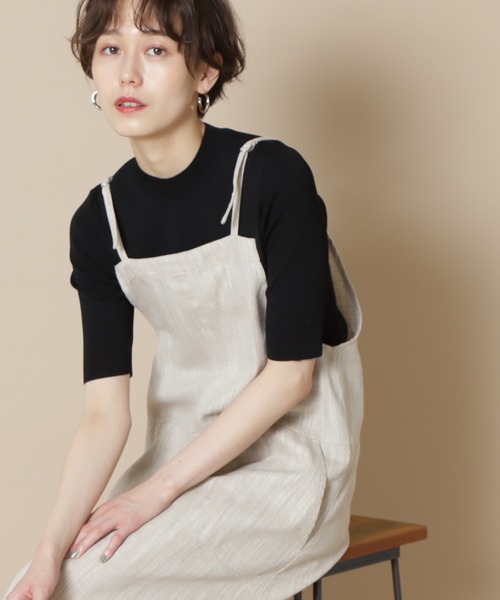 N.（N. Natural Beauty Basic）（エヌエヌナチュラルビューティーベーシック）の「◆総針ボトルネック五分袖ニット（ニット/セーター・レディース・ブラック/オフホワイト/ホワイト×ネイビー/ブラウン/ベージュ/ライトグリーン・MEDIUM）」の4枚目の写真