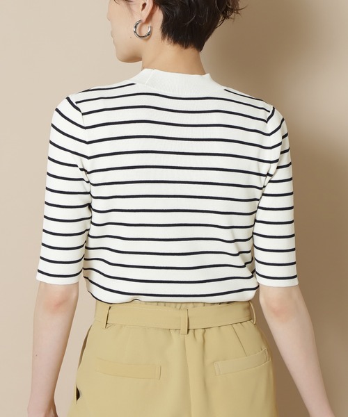 N.（N. Natural Beauty Basic）（エヌエヌナチュラルビューティーベーシック）の「◆総針ボトルネック五分袖ニット（ニット/セーター・レディース・ブラック/オフホワイト/ホワイト×ネイビー/ブラウン/ベージュ/ライトグリーン・MEDIUM）」の8枚目の写真