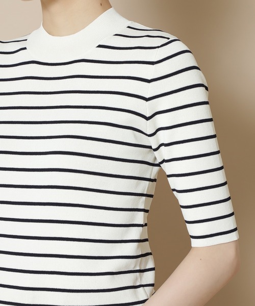 N.（N. Natural Beauty Basic）（エヌエヌナチュラルビューティーベーシック）の「◆総針ボトルネック五分袖ニット（ニット/セーター・レディース・ブラック/オフホワイト/ホワイト×ネイビー/ブラウン/ベージュ/ライトグリーン・MEDIUM）」の16枚目の写真